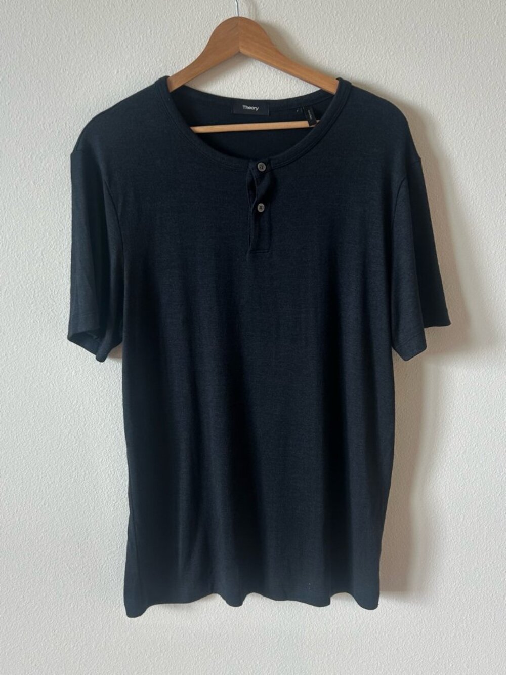 Theory Men’s Modal Henley Tee – Black (Size L)